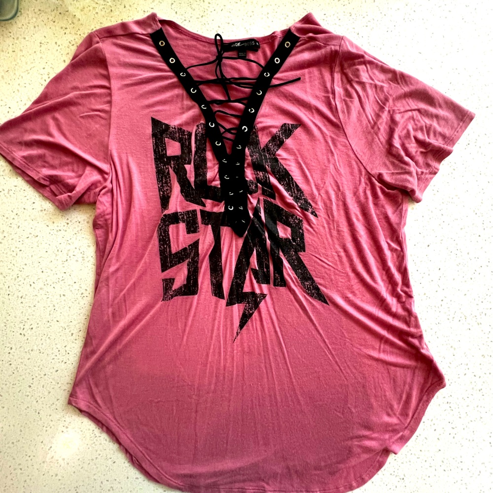 #GAL Boss Rock Star Pink Lace-Up Women's Top